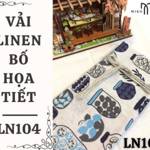 Vải linen bố họa tiết chai lọ tone xanh - LN104