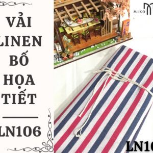 Vải linen bố họa tiết sọc đỏ xanh biển - LN106