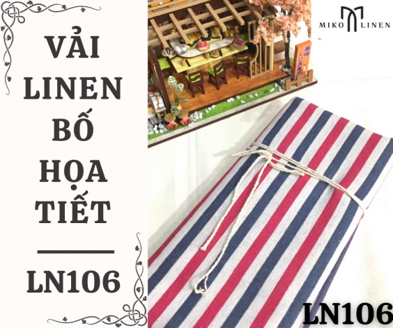 Vải linen bố họa tiết sọc đỏ xanh biển - LN106