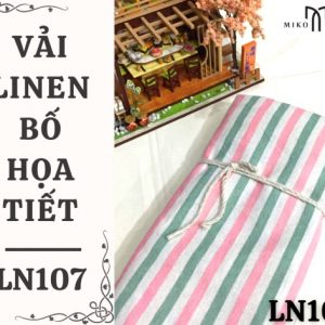 Vải linen bố họa tiết sọc hồng xanh lá - LN107