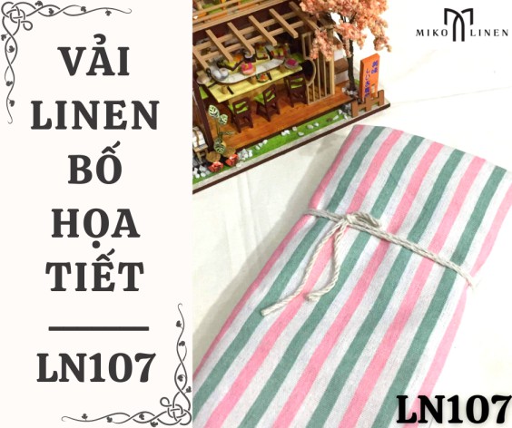 Vải linen bố họa tiết sọc hồng xanh lá - LN107