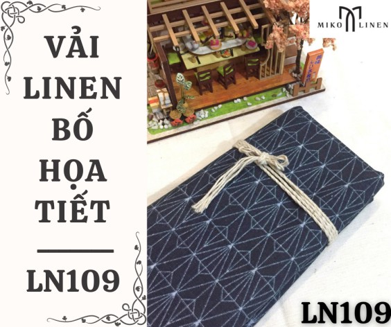 Vải linen bố họa tiết hình kim cương xanh đen - LN109