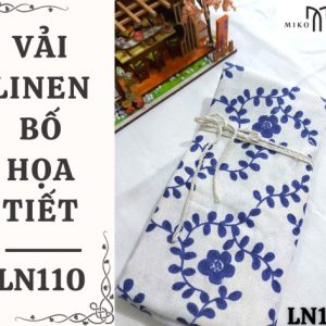 Vải linen bố họa tiết hoa mai xanh - LN110