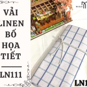 Vải linen bố họa tiết caro viền xanh biển - LN111