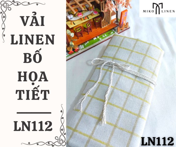 Vải linen bố họa tiết sọc caro viền vàng - LN112