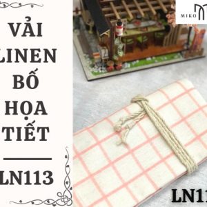 Vải linen họa tiết caro viền hồng - LN113