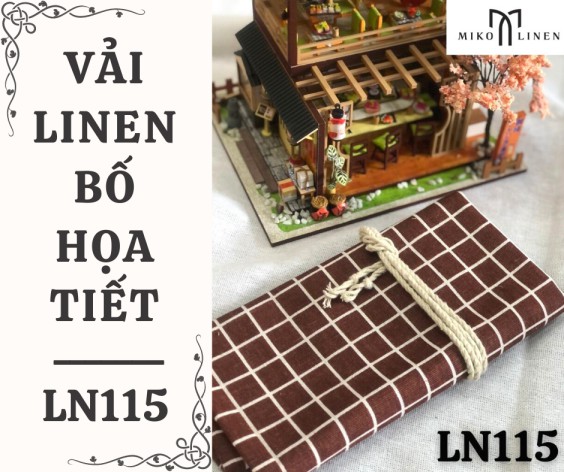 Vải linen bố họa tiết caro nhỏ nâu - LN115