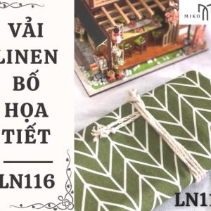 Vải linen bố họa tiết sọc xương cá xanh rêu - LN116