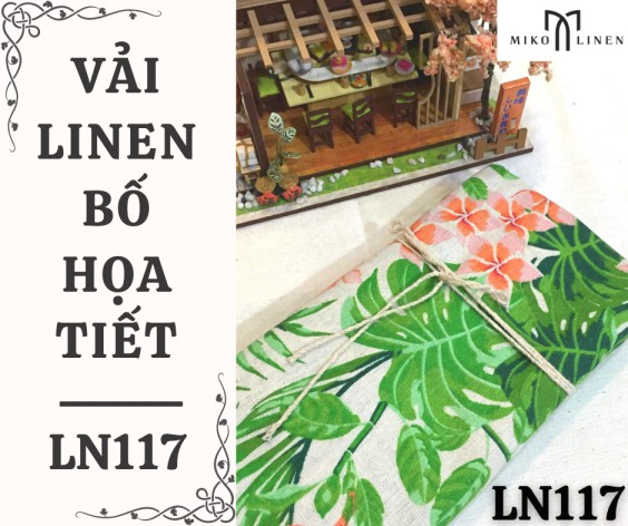 Vải linen bố họa tiết hoa lá nhiệt đới - LN117