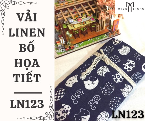 Vải linen bố họa tiết mèo Nhật - LN123