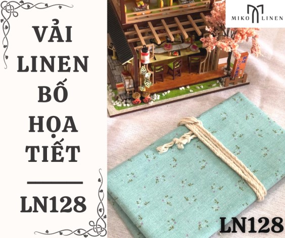 Vải linen bố họa tiết hoa nhí nền xanh biển - LN128