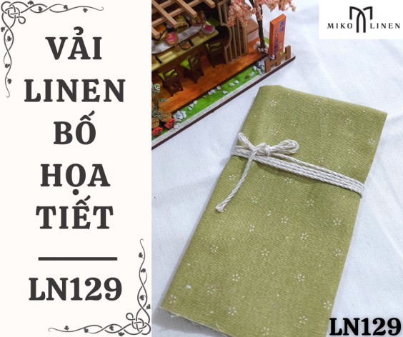 Vải linen bố họa tiết hoa nhí nền xanh lá - LN129