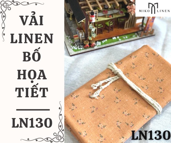 Vải linen bố họa tiết hoa nhí nền cam- LN130