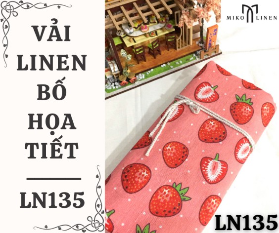 Vải linen bố họa tiết dâu hồng - LN135