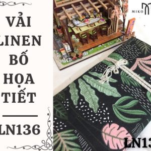 Vải linen bố họa tiết lá trầu nền đen - LN136