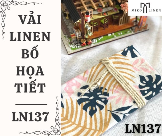 Vải linen họa tiết lá trầu hồng - LN137