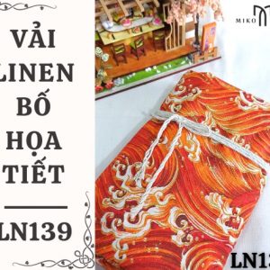 Vải linen bố họa tiết sóng đỏ kim tuyến - LN139