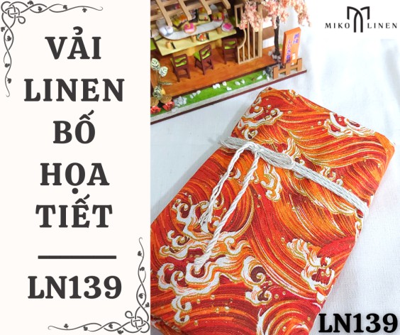 Vải linen bố họa tiết sóng đỏ kim tuyến - LN139