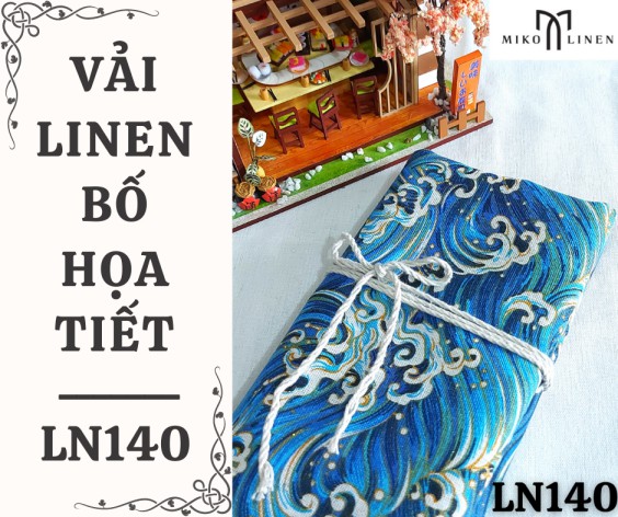 Vải linen bố họa tiết sóng xanh - LN140