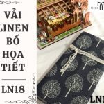 Vải linen bố họa tiết cây tròn nền xanh đen - LN18