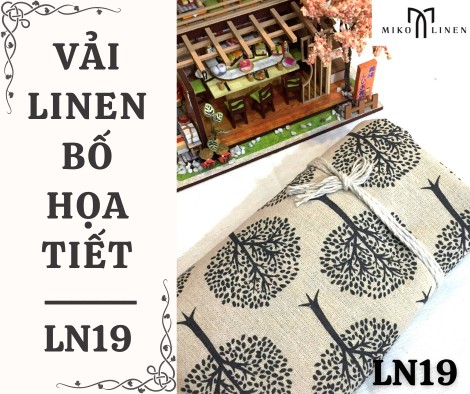 Vải linen bố họa tiết cây tròn nền kem - LN19