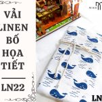 Vải linen bố họa tiết cá voi xanh nền trắng - LN22