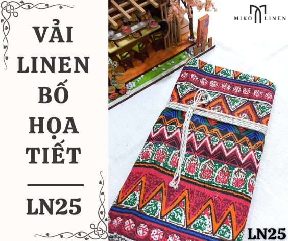 Vải linen bố họa tiết thổ cẩm đỏ phong cách Bohemian - LN25