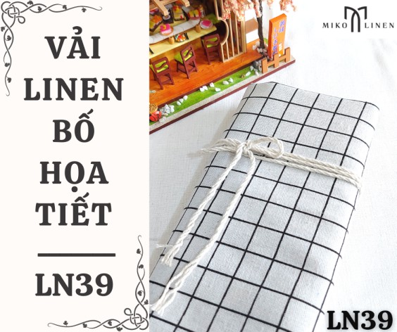 Vải linen bố họa tiết caro trắng nhỏ - LN39