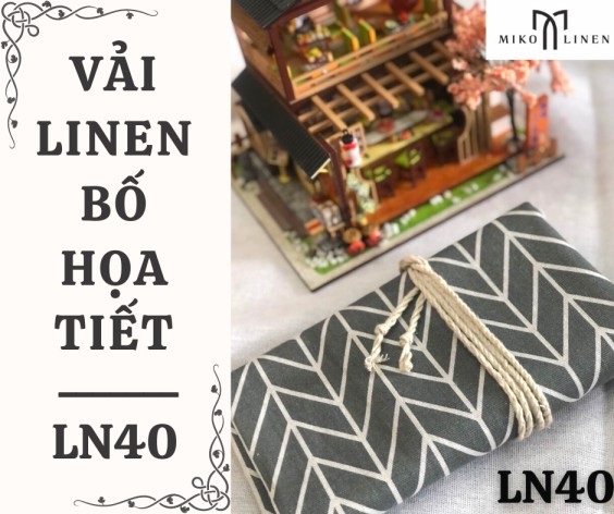 Vải linen bố họa tiết sọc xương cá xám - LN40