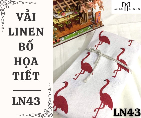 Vải linen bố họa tiết hồng hạc - LN43