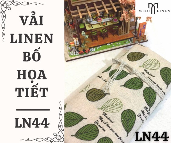 Vải linen bố họa tiết lá tròn xanh lá - LN44