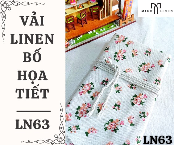 Vải linen bố họa tiết hoa nhí màu hồng - LN63