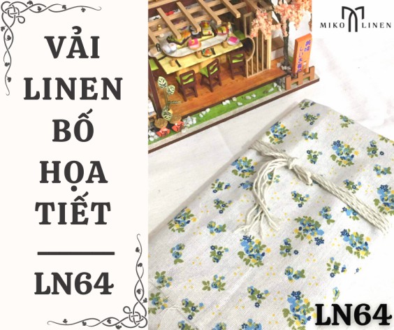 Vải linen bố họa tiết hoa nhí màu xanh - LN64