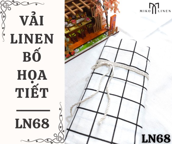 Vải linen bố họa tiết caro trắng to - LN68