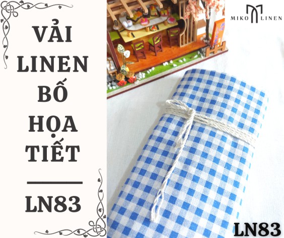 Vải linen bố họa tiết sọc caro nhí xanh biển - LN83