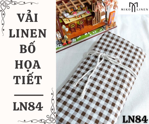 Vải linen bố họa tiết caro nhí nâu - LN84