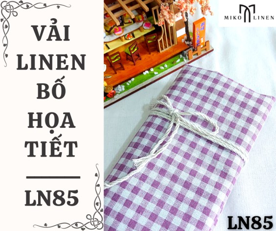 Vải linen bố họa tiết caro nhí tím - LN85