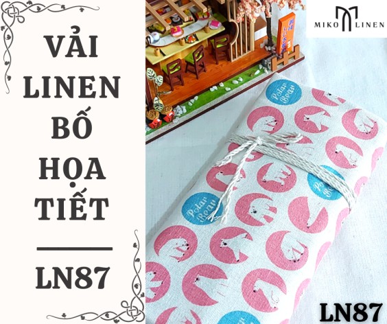 Vải linen bố họa tiết gấu bắc cực hình tròn - LN87