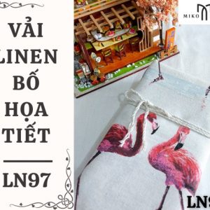 Vải linen bố họa tiết hồng hạc đôi - LN97