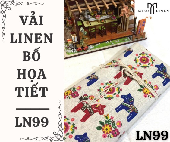 Vải linen bố họa tiết hình ngựa đỏ - LN99