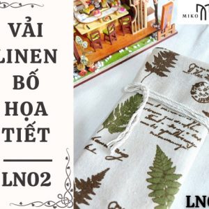 Vải linen bố họa tiết lá và chữ vinatge - LN02