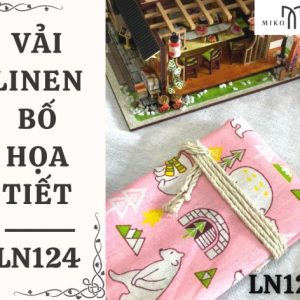 Vải linen bố họa tiết gấu bắc cực hồng - LN124