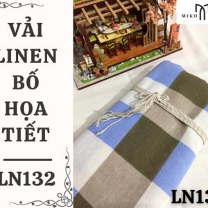 Vải linen bố họa tiết caro to xanh & nâu - LN132