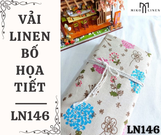 Vải linen bố họa tiết hoa cẩm tú cầu - LN146