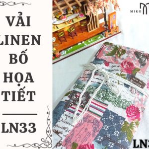 Vải linen bố họa tiết hoa hồng Pháp vintage - LN33