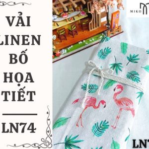 Vải linen bố họa tiết hồng hạc và lá - LN74