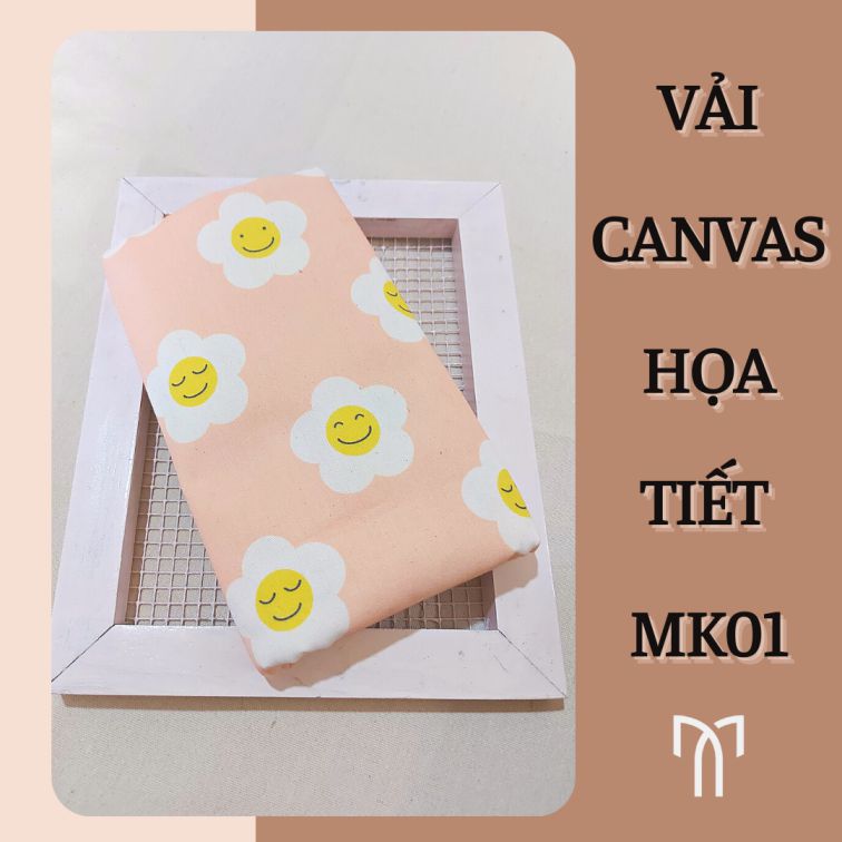 Vải canvas họa tiết hoa mặt cười - made by Mikolinen