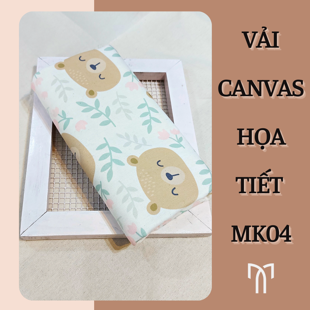 Vải canvas họa tiết gấu con - made by Mikolinen