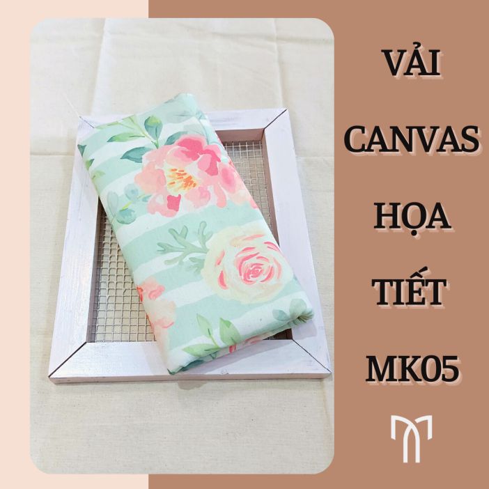 Vải canvas họa tiết hoa hồng sọc xanh - made by Mikolinen