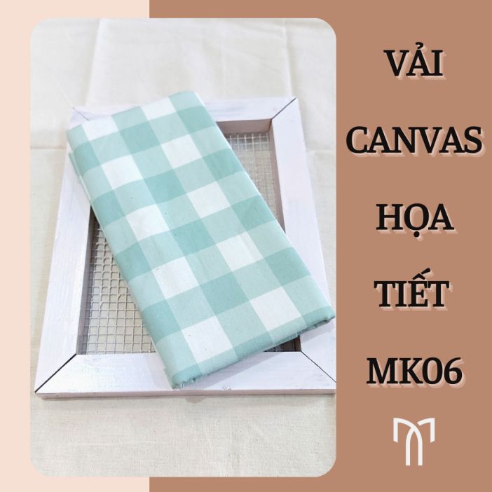 Vải canvas họa tiết caro xanh - made by Mikolinen